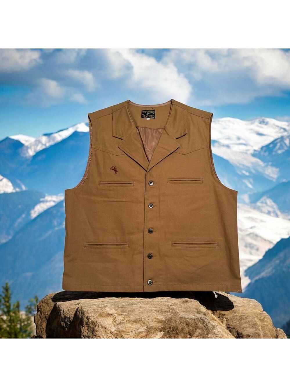 Wyoming Traders Canvas Vest Mens LTan Kaki Cowboy Ranch Wear Button Up NWOT
